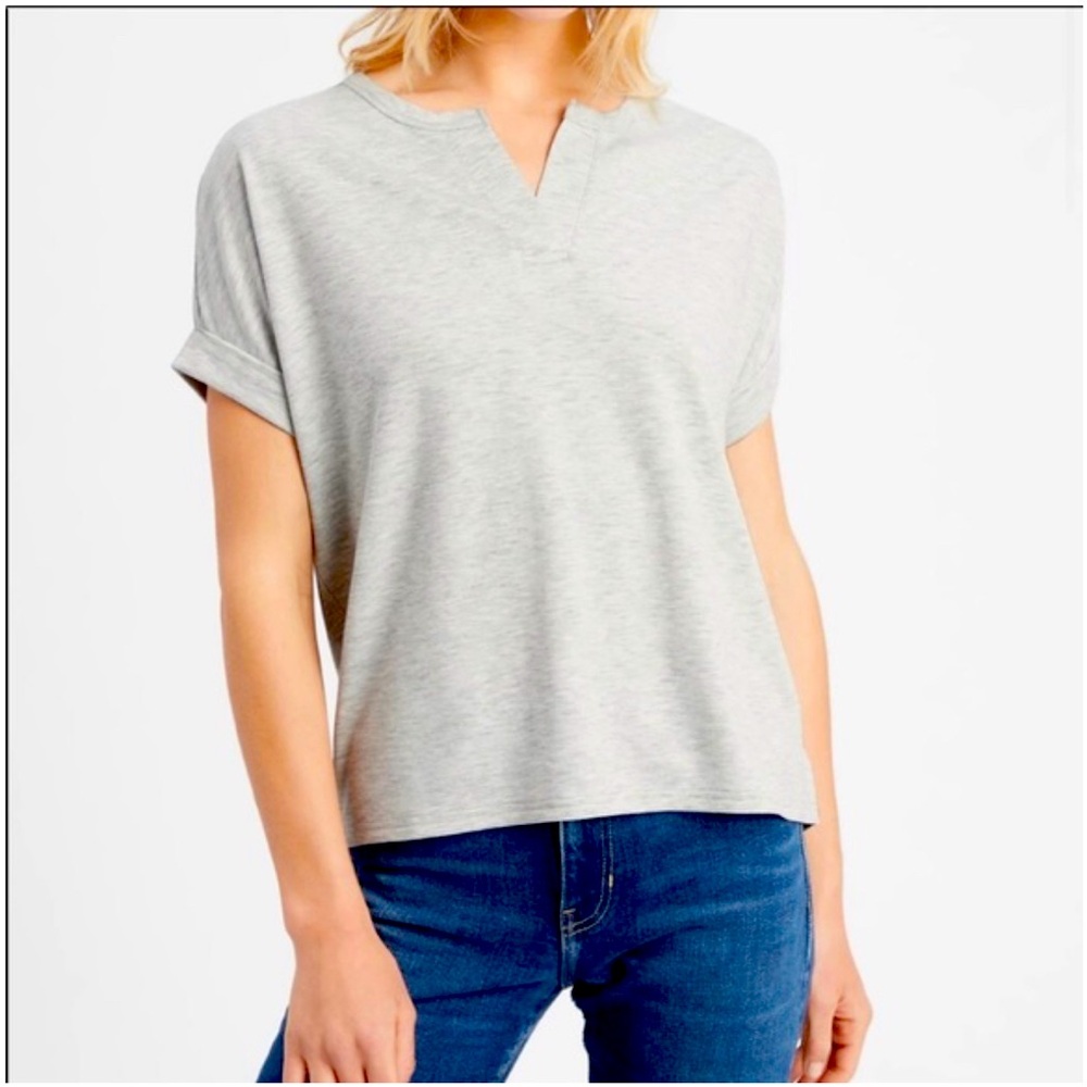 BR gray split neck t-shirt